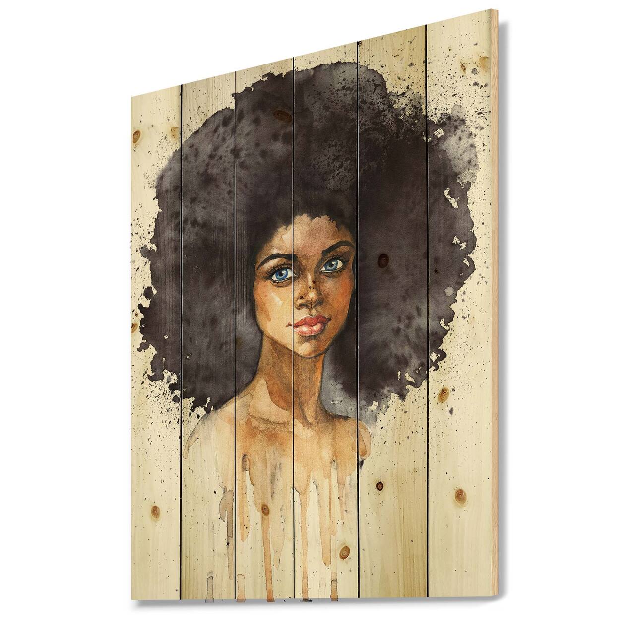 Designart - Portrait of African American Woman X - Modern Print on Natural Pine Wood